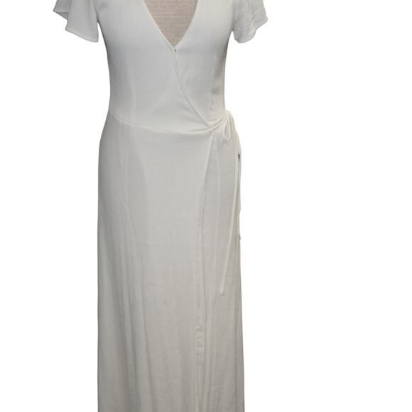 Lulus White Wrap Maxi Dress Flutter Sleeve Tie Waist Slit Boho Women’s M - Picture 11 of 15